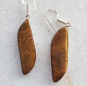 New Tiger Eye 925 Silver Dangle Earrings.